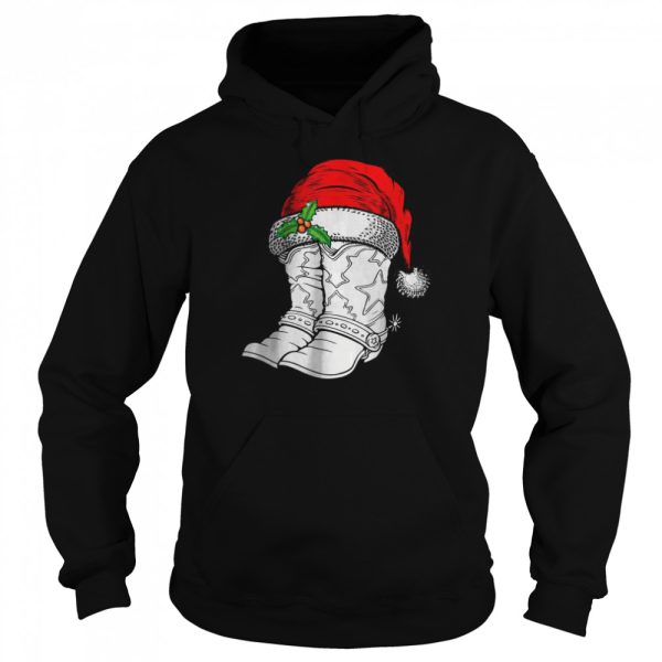 Christmas Santa Hat Cowboys Boots T-Shirt