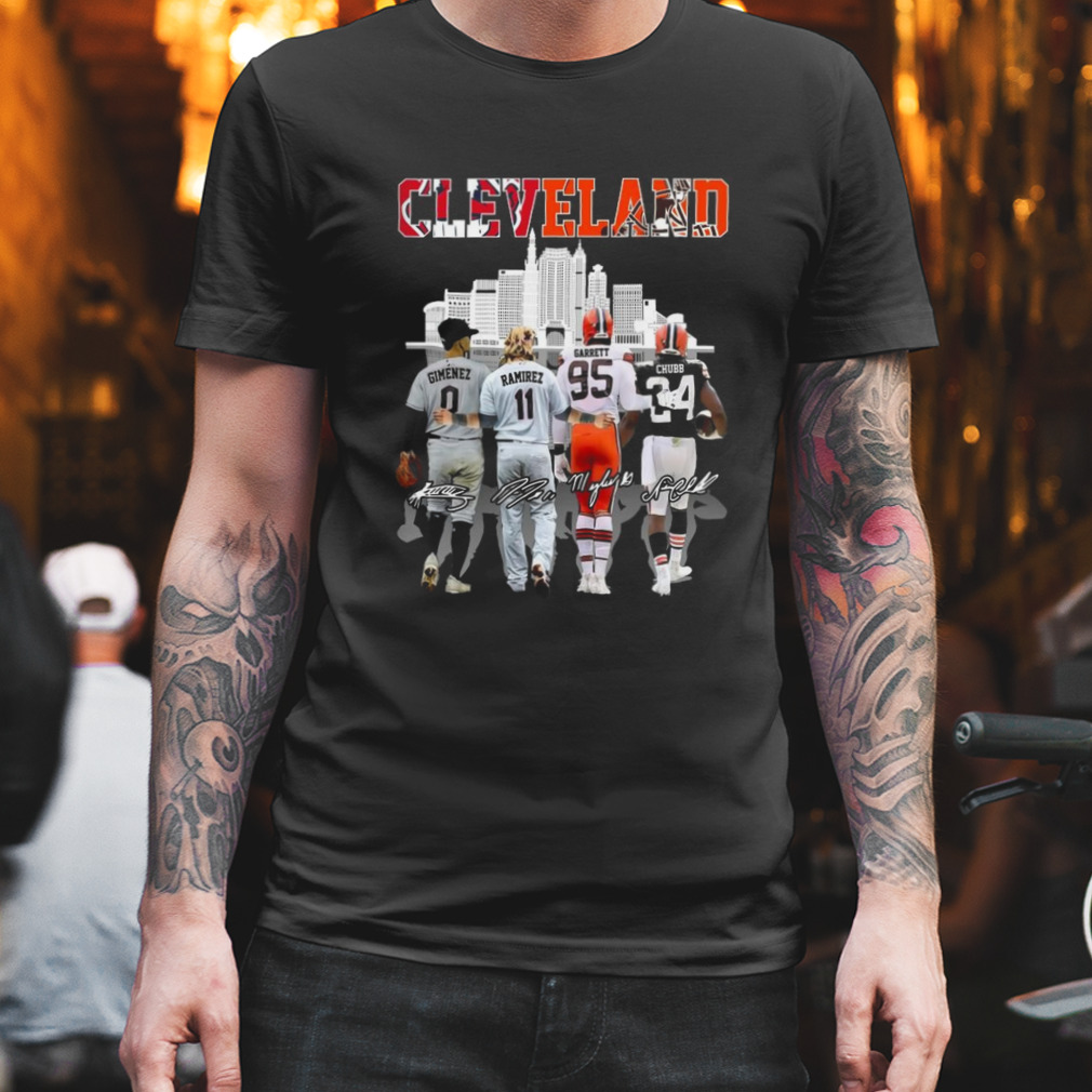 Cleveland Guardians Gimenez Ramirez And Browns Garrett Chubb Signatures T-shirt Cleveland Guardians Gimenez Ramirez And Browns Garrett Chubb Signatures T-shirt