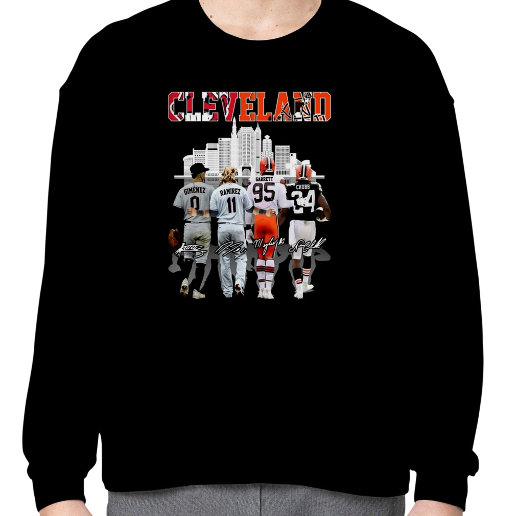 Cleveland Guardians Gimenez Ramirez And Browns Garrett Chubb Signatures T-shirt Cleveland Guardians Gimenez Ramirez And Browns Garrett Chubb Signatures T-shirt