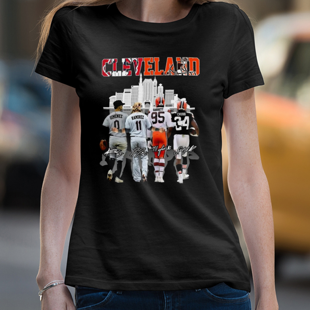 Cleveland Guardians Gimenez Ramirez And Browns Garrett Chubb Signatures T-shirt Cleveland Guardians Gimenez Ramirez And Browns Garrett Chubb Signatures T-shirt