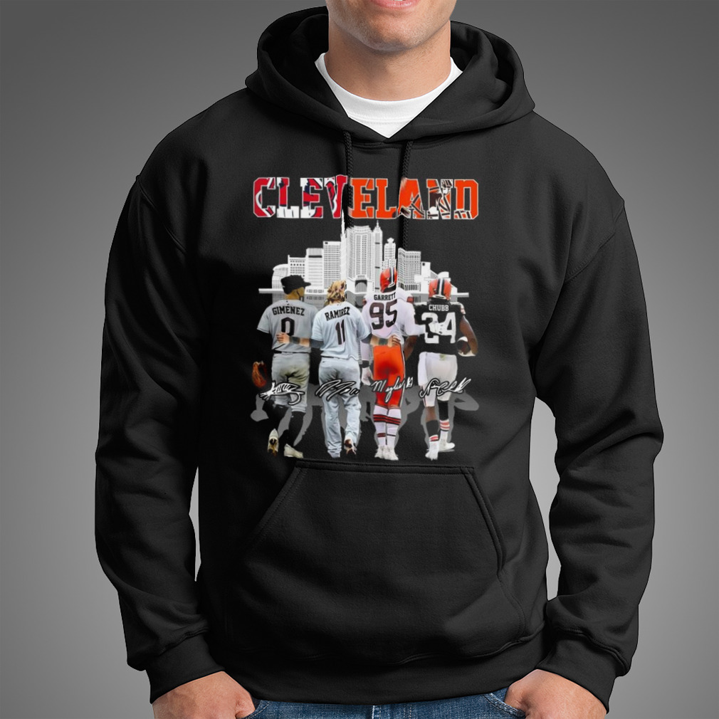 Cleveland Guardians Gimenez Ramirez And Browns Garrett Chubb Signatures T-shirt Cleveland Guardians Gimenez Ramirez And Browns Garrett Chubb Signatures T-shirt