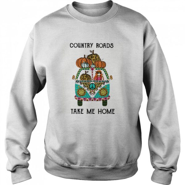 Country Roads Take Me Home Hippie Peace Car Girl And Pumpkins shirt