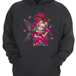 Cute Breast Cancer Girl Sugar Skull Costume Halloween T Shirt 3