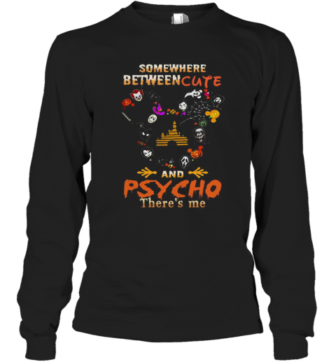 Disney Mickey Mouse Somewhere Between Cute And Psycho There'S Me Halloween T-Shirt Disney Mickey Mouse Somewhere Between Cute And Psycho There'S Me Halloween T-Shirt