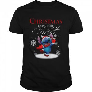 Disney Santa Stitch Christmas Begins With Christ shirt