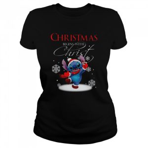 Disney Santa Stitch Christmas Begins With Christ shirt