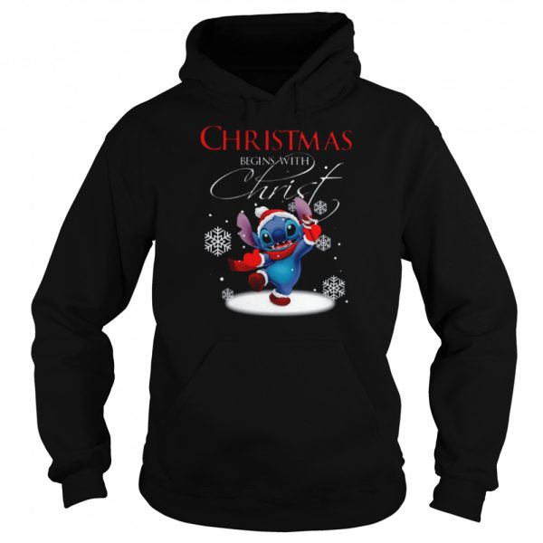 Disney Santa Stitch Christmas Begins With Christ shirt