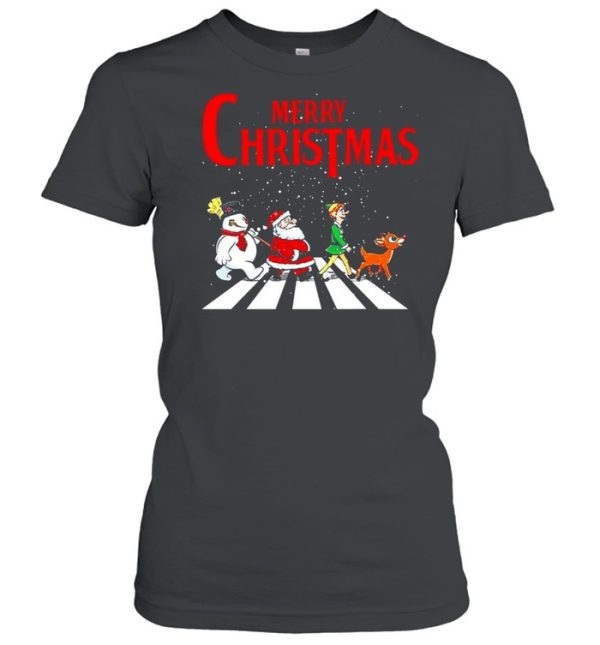 Elf Santa And Snowman Abbey Road Merry Christmas 2021 Shirt