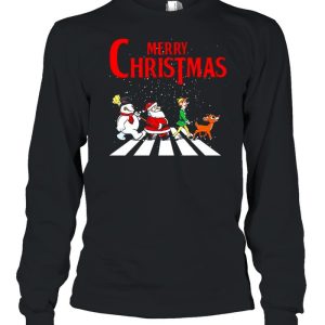 Elf Santa And Snowman Abbey Road Merry Christmas 2021 Shirt 3