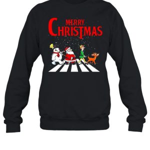 Elf Santa And Snowman Abbey Road Merry Christmas 2021 Shirt 4