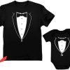 Father Son T-Shirt Printed Tuxedo With Bow-Tie