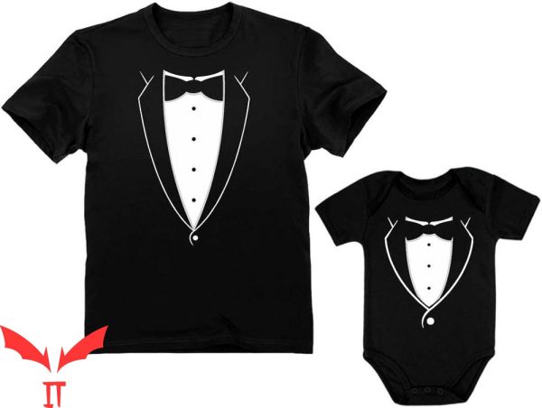 Father Son T-Shirt Printed Tuxedo With Bow-Tie