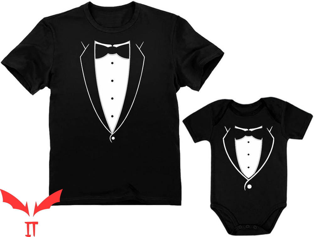 Father Son T-Shirt Printed Tuxedo With Bow-Tie Father Son T-Shirt Printed Tuxedo With Bow-Tie