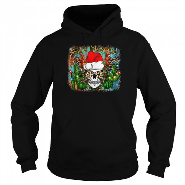 Feliz Navidad Merry Christmas Cactus Spanish Skull Leopard Shirt