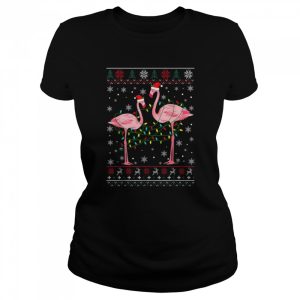 Flamingo Lights Tangled Ugly Christmas T-Shirt