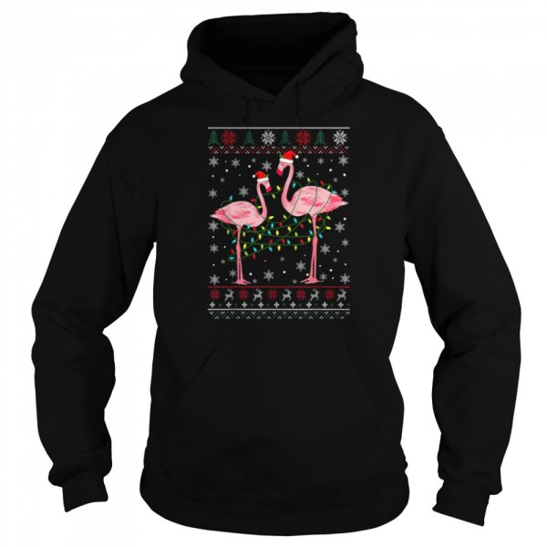 Flamingo Lights Tangled Ugly Christmas T-Shirt