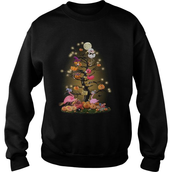 Flamingos tree happy Halloween shirt