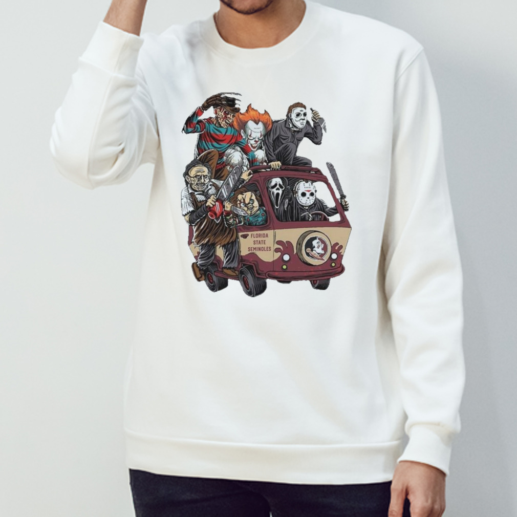 Florida State Seminoles Horror Movies Characters Bus Halloween 2023 T-Shirt Florida State Seminoles Horror Movies Characters Bus Halloween 2023 T-Shirt