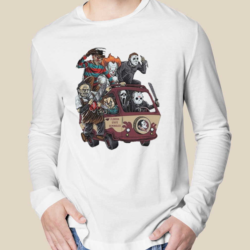 Florida State Seminoles Horror Movies Characters Bus Halloween 2023 T-Shirt Florida State Seminoles Horror Movies Characters Bus Halloween 2023 T-Shirt