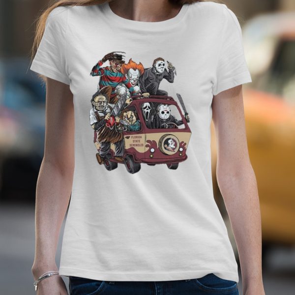 Florida State Seminoles Horror Movies Characters Bus Halloween 2023 T-Shirt