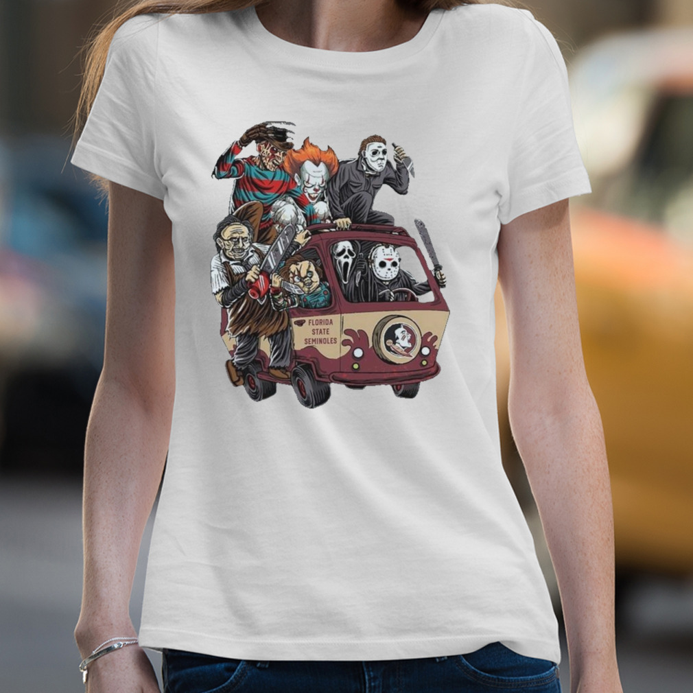 Florida State Seminoles Horror Movies Characters Bus Halloween 2023 T-Shirt Florida State Seminoles Horror Movies Characters Bus Halloween 2023 T-Shirt