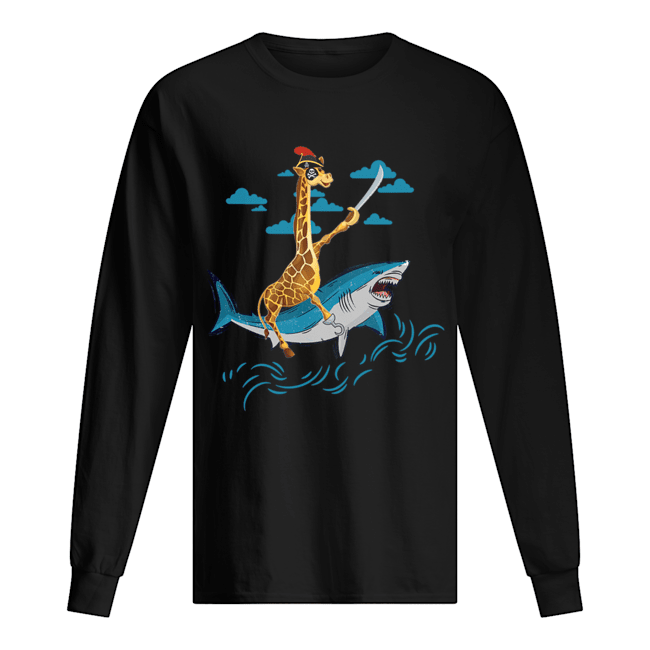 Giraffe Pirate Riding Shark Sword Cute Animal Halloween Gift T-Shirt Giraffe Pirate Riding Shark Sword Cute Animal Halloween Gift T-Shirt
