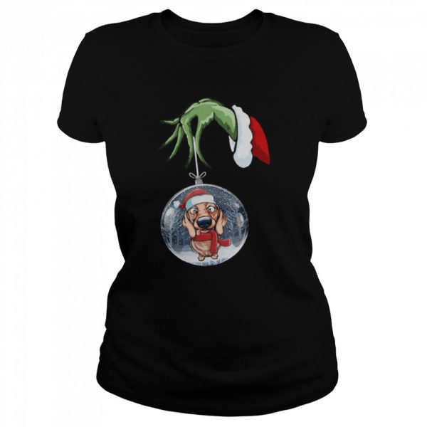 Grinch Hand Holding Dachshund Christmas Shirt