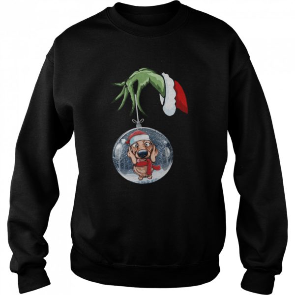 Grinch Hand Holding Dachshund Christmas Shirt