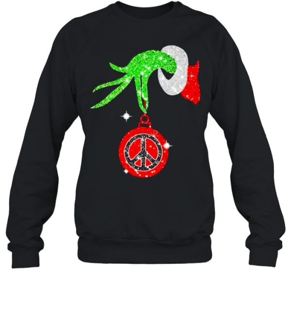 Grinch Hand Holding Hippie Peace Ornament Christmas Shirt