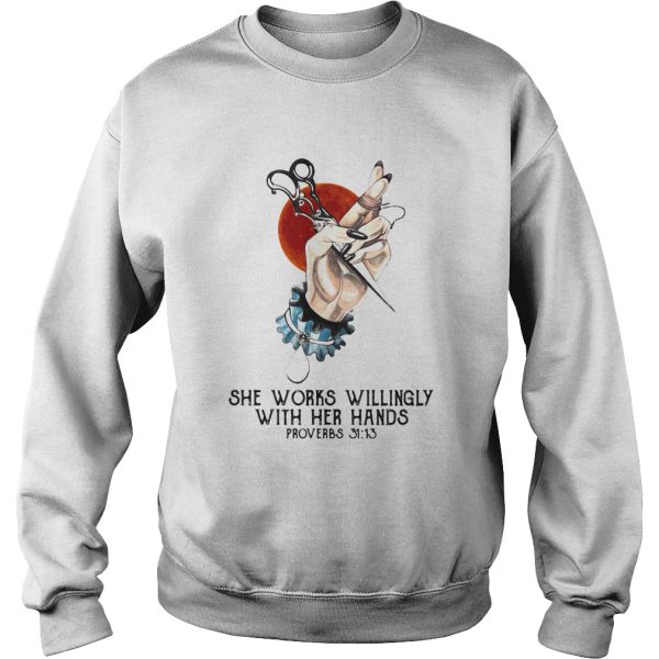 Hair stylist she works willingly with her hands shirt