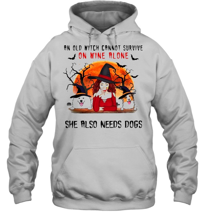 Halloween An Old Witch Cannot Survive On Wine Alone She Also Needs Dogs Milo Ashley Peanut T-shirt Halloween An Old Witch Cannot Survive On Wine Alone She Also Needs Dogs Milo Ashley Peanut T-shirt