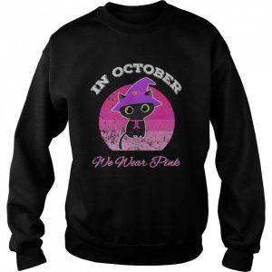 Halloween Cat In October We Wear Pink ribbon cat lovers shirt