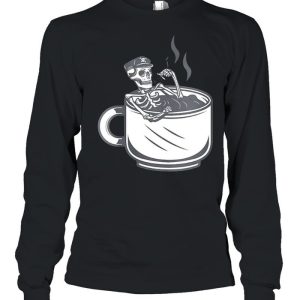 Halloween Skeleton Coffee Cup Vintage Retro Biker T shirt 1