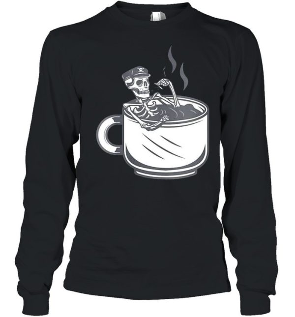 Halloween Skeleton Coffee Cup Vintage Retro Biker T-shirt