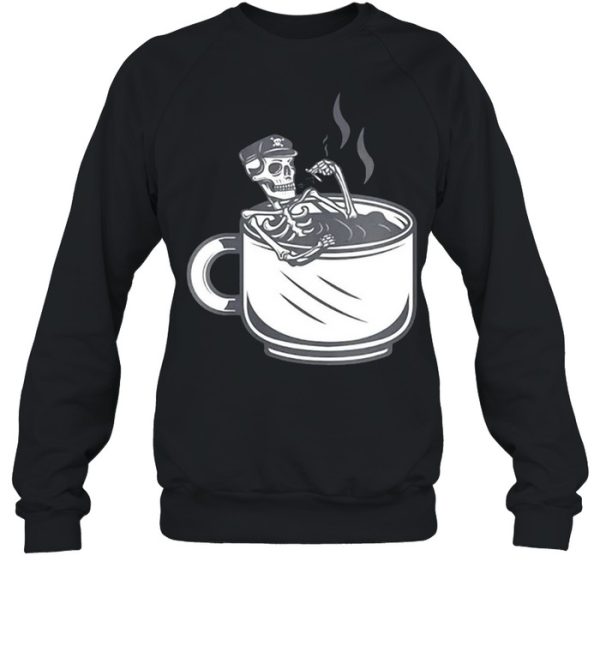 Halloween Skeleton Coffee Cup Vintage Retro Biker T-shirt