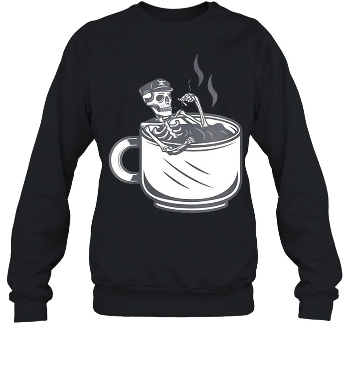 Halloween Skeleton Coffee Cup Vintage Retro Biker T-shirt Halloween Skeleton Coffee Cup Vintage Retro Biker T-shirt