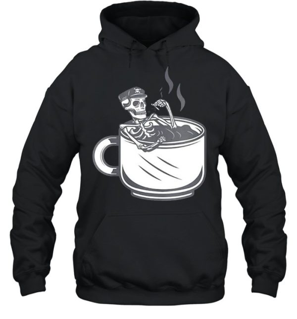 Halloween Skeleton Coffee Cup Vintage Retro Biker T-shirt