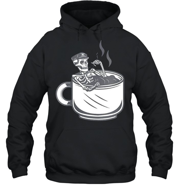 Halloween Skeleton Coffee Cup Vintage Retro Biker T-shirt Halloween Skeleton Coffee Cup Vintage Retro Biker T-shirt