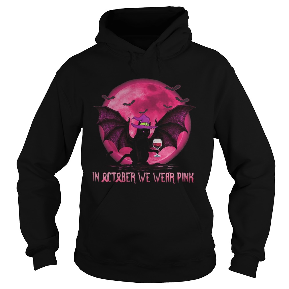 Halloween bat cat witch in october we wear pink moon shirt Halloween bat cat witch in october we wear pink moon shirt