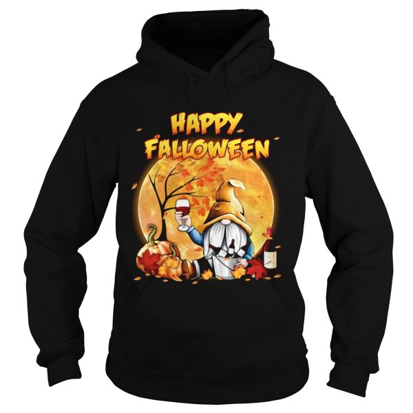 Halloween gnomes drink wine pumpkin maple leaves Happy Falloween shirt