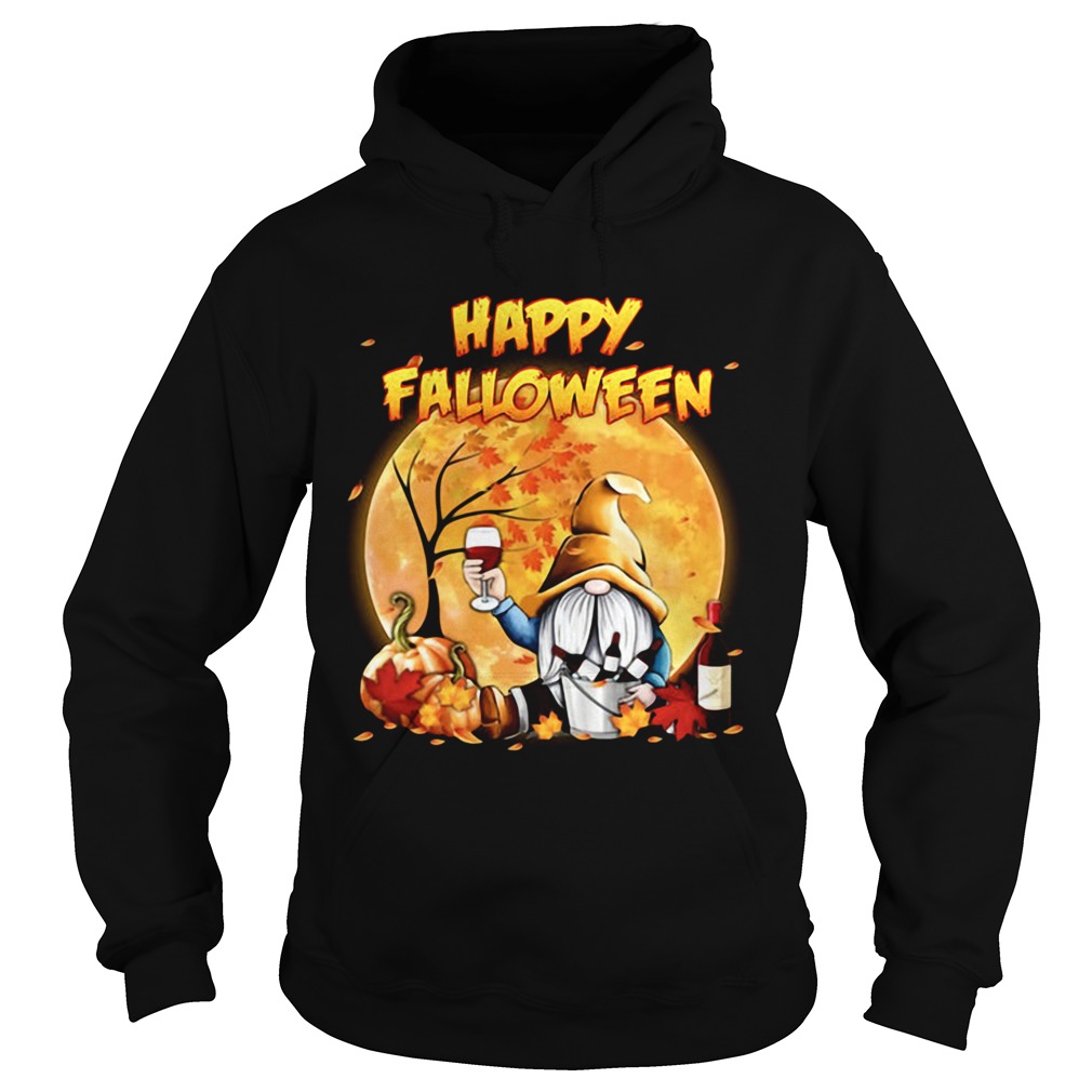 Halloween gnomes drink wine pumpkin maple leaves Happy Falloween shirt Halloween gnomes drink wine pumpkin maple leaves Happy Falloween shirt
