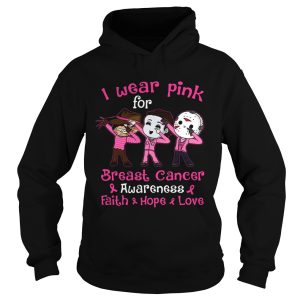 Halloween horror characters i wear pink for breast cancer awareness faith hope love shirt