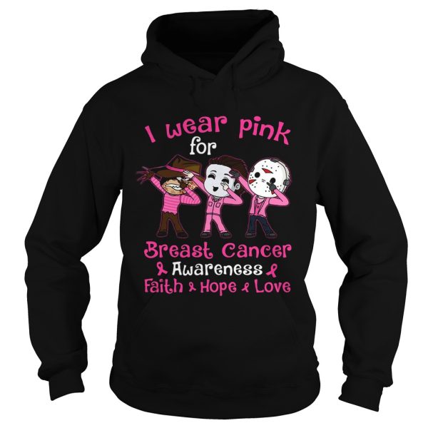 Halloween horror characters i wear pink for breast cancer awareness faith hope love shirt