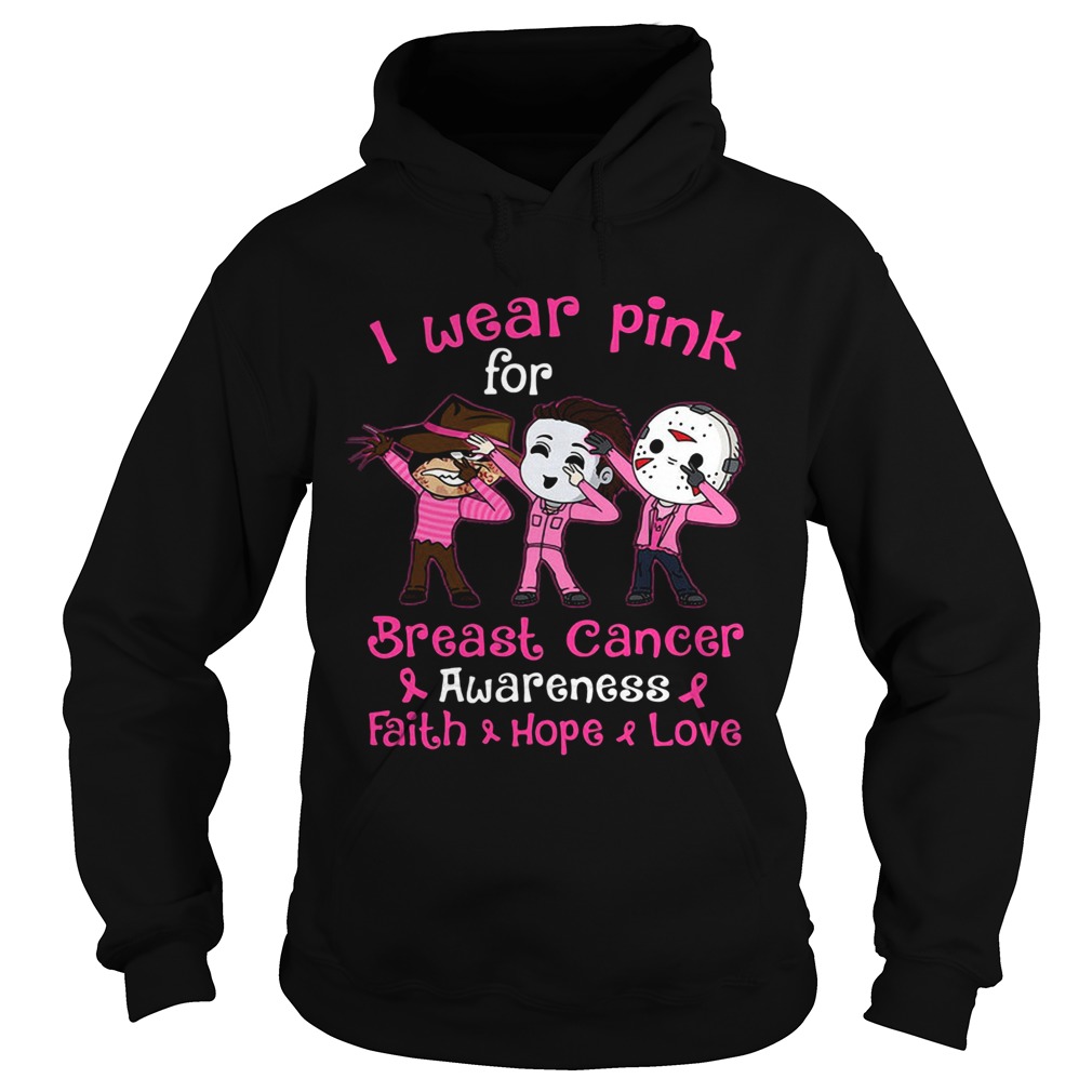 Halloween horror characters i wear pink for breast cancer awareness faith hope love shirt Halloween horror characters i wear pink for breast cancer awareness faith hope love shirt