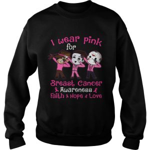 Halloween horror characters i wear pink for breast cancer awareness faith hope love shirt