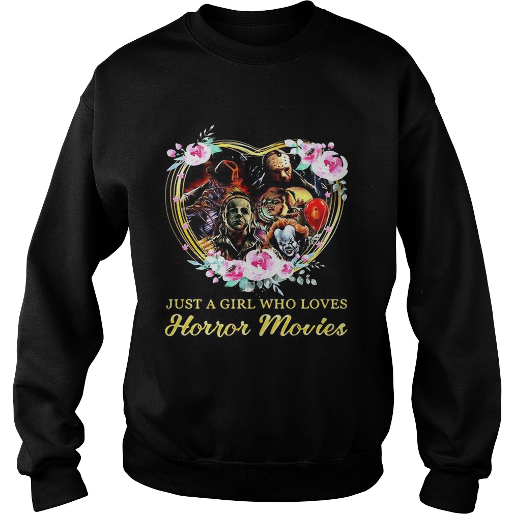 Halloween just a girl who loves horror movies flowers heart shirt Halloween just a girl who loves horror movies flowers heart shirt