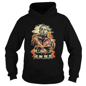 Halloween michael myers holding knife fire wendys shirt