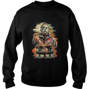 Halloween michael myers holding knife fire wendys shirt
