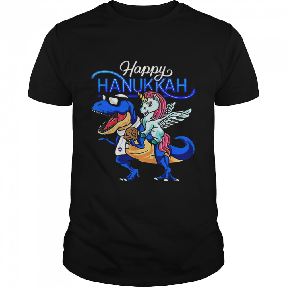 Happy Hanukkah Unicorn Riding Dinosaur Shirt Happy Hanukkah Unicorn Riding Dinosaur Shirt
