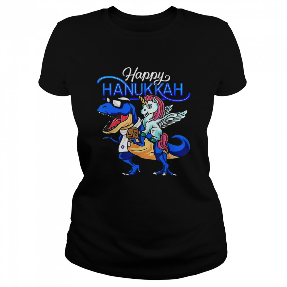 Happy Hanukkah Unicorn Riding Dinosaur Shirt Happy Hanukkah Unicorn Riding Dinosaur Shirt